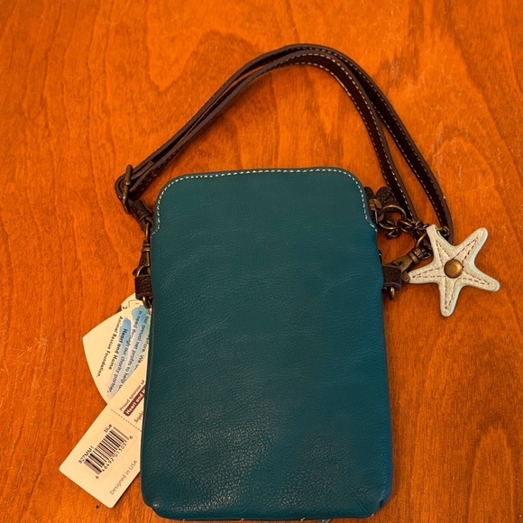 Chala Teal and Brown Crossbody with Mermaid Patch - Picture 6 of 7